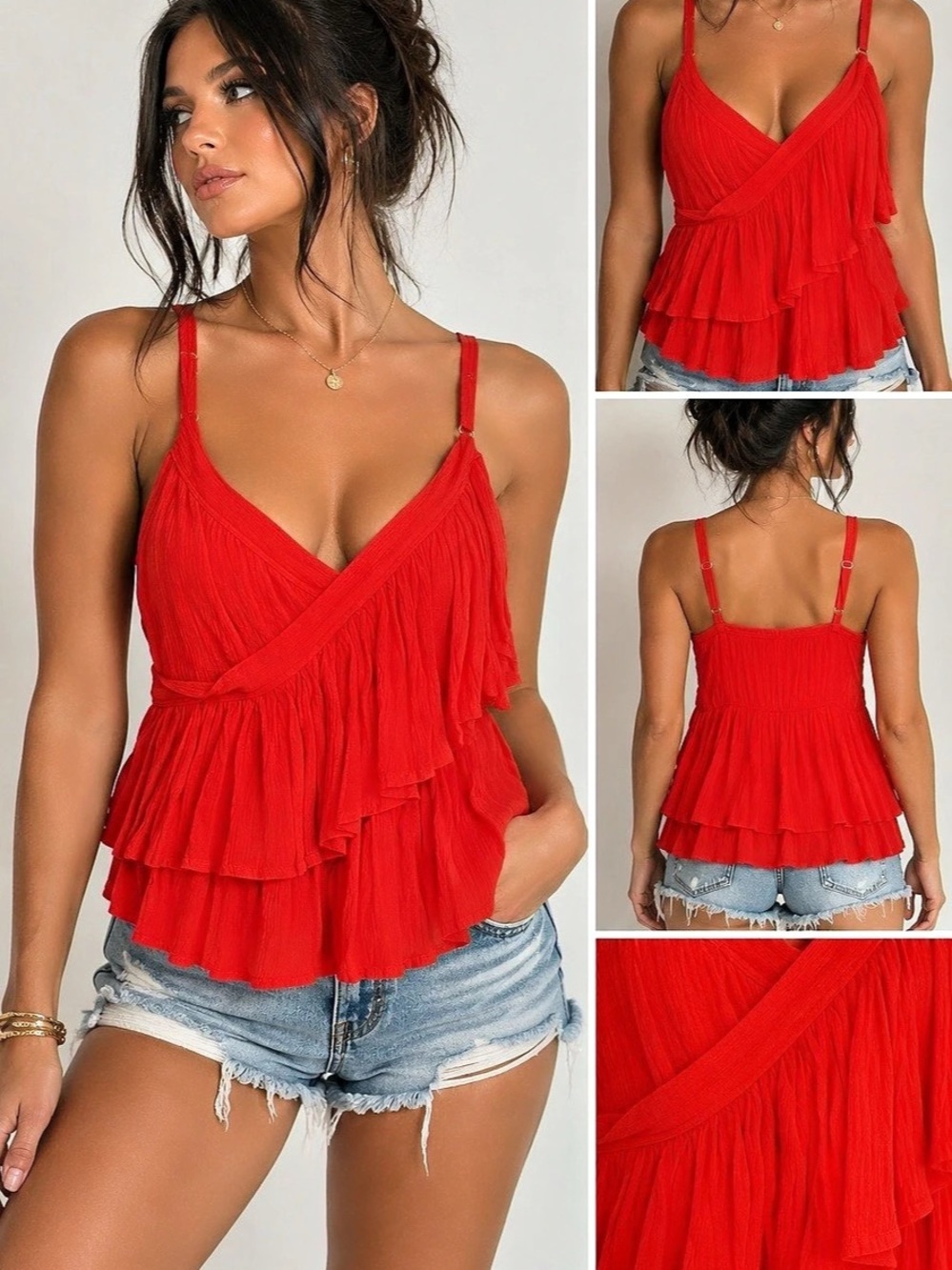 Free People Red Ruffled Camisole Size XS Like New
